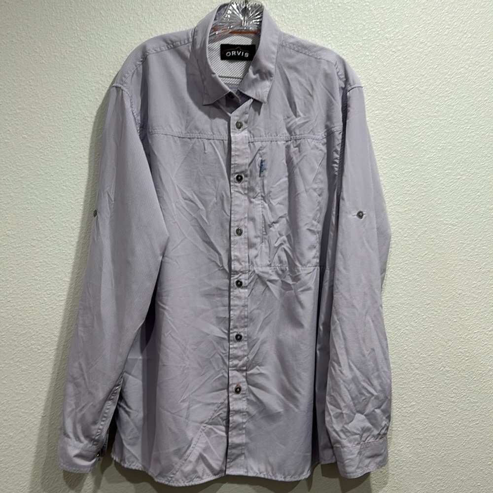 Orvis Lightweight Long Sleeve Roll Tap Sleeve Breathable Button Up Men SZ Large